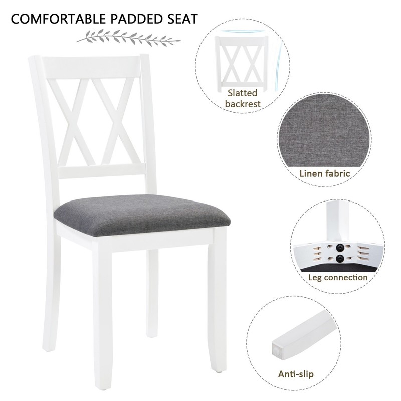 7 Piece Modern Solid Wood Frame Dining Table Set w/ 6 Linen Upholstered Chairs gallery