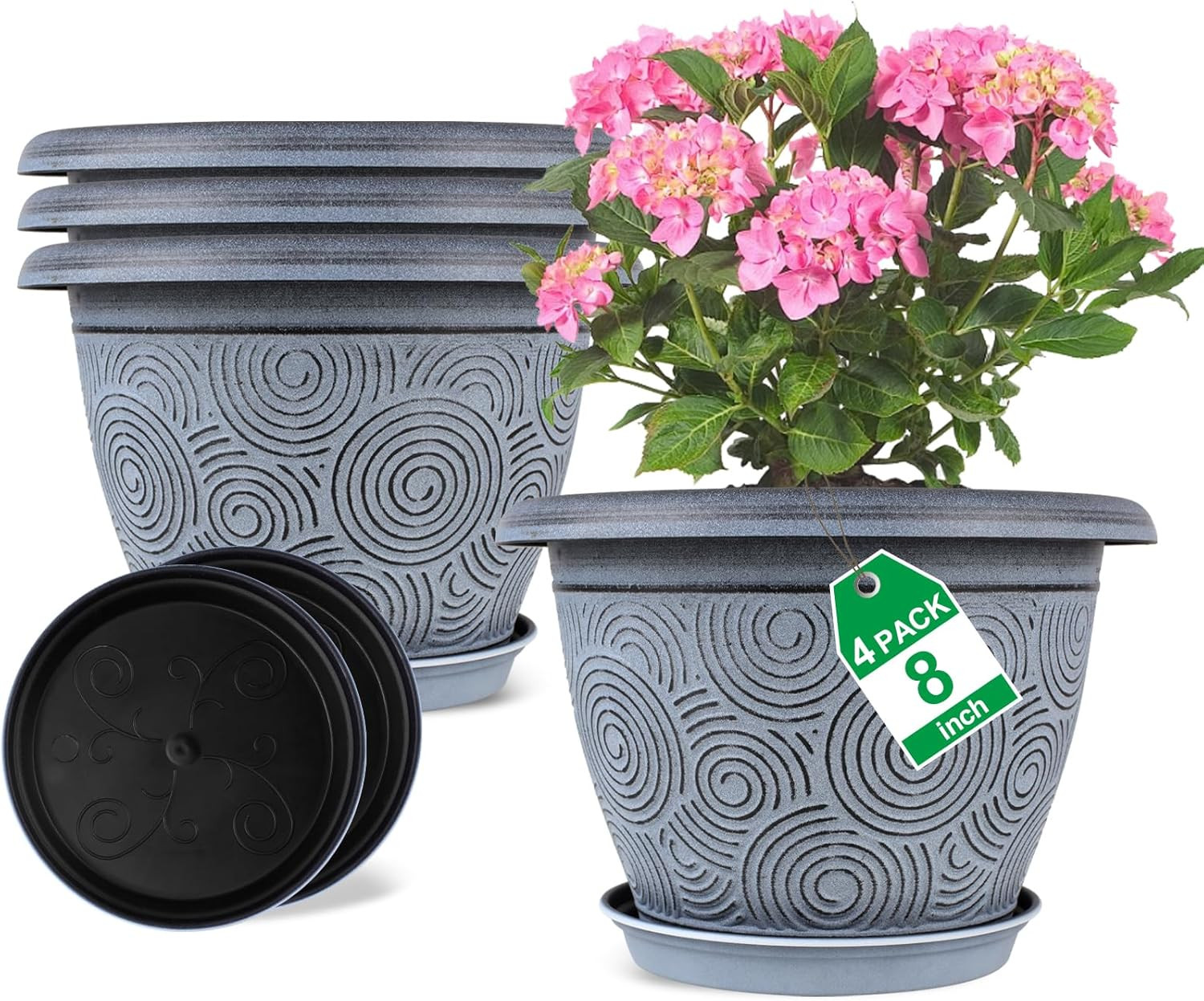8 Inch Flower Pots Planters for Indoor Outdoor Plants, 4 Pack Plastic Small Plan gallery