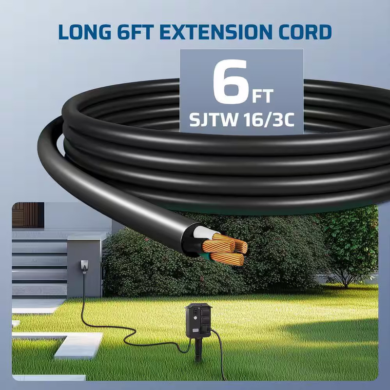 Outdoor Power Stake Light Timer with 6 Grounded Outlets, 13A 1625W, 6 Ft. Extens gallery