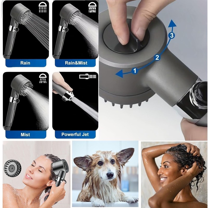 High-pressure shower head with bracket and hose,includes 5 spare filter,Ship USA gallery