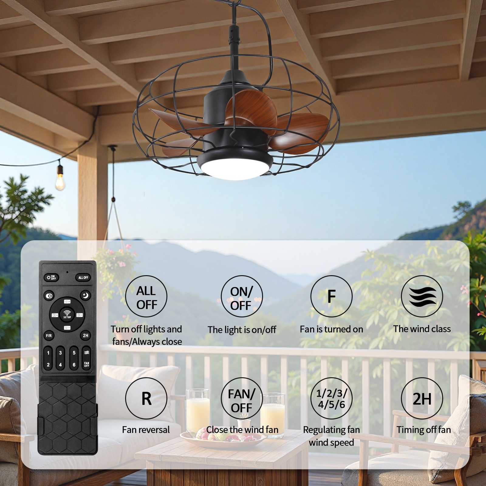 Gazebo Fan with Light and Remote 20 Inch, Outdoor Hanging Fan IP44 Waterproof gallery