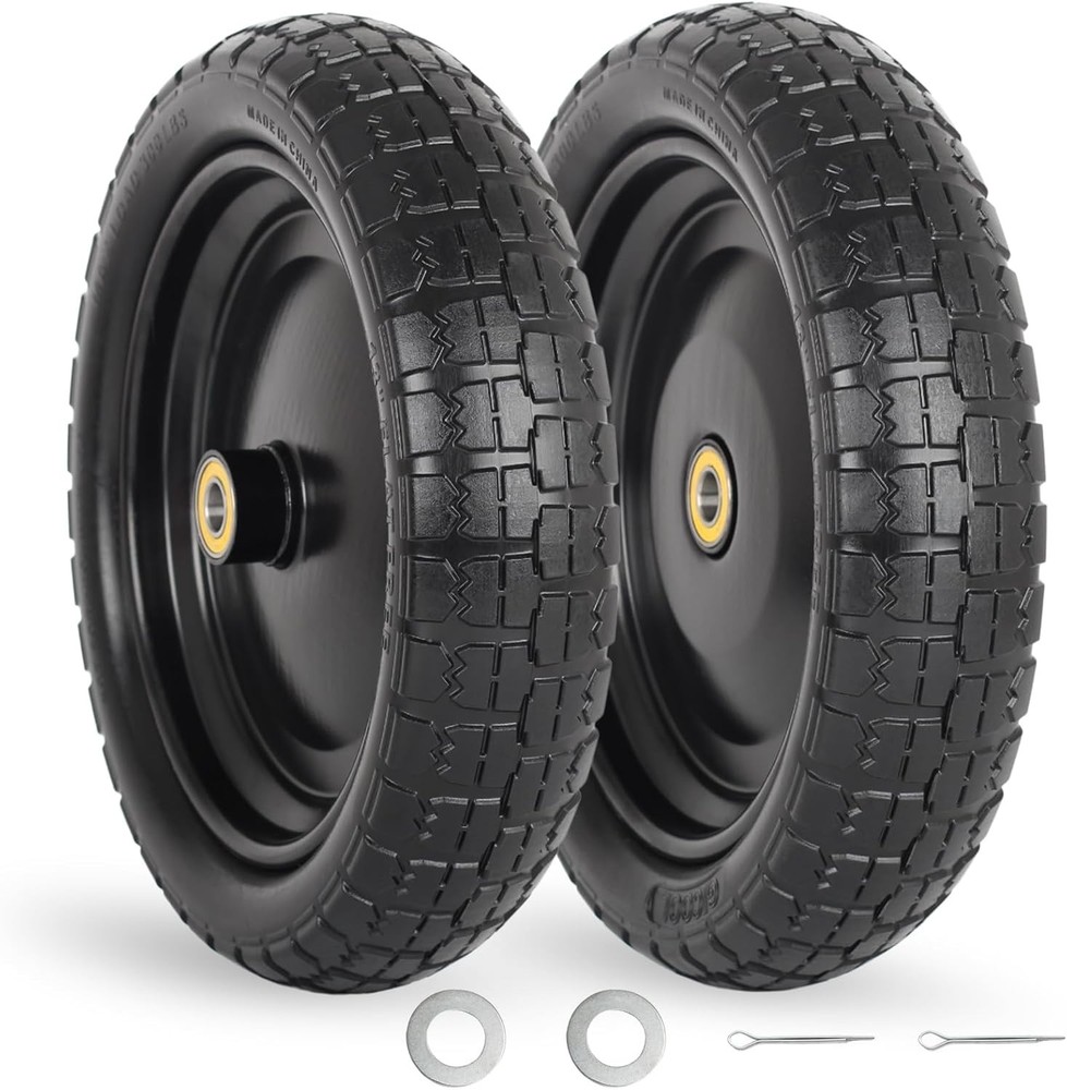 13" Flat-free Solid Tire and Wheel, with 5/8" Axle Bore Hole 2 Pack