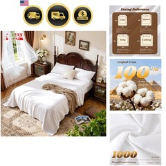 1000 Thread Count 100% Cotton Sheets Set,King Size Bed Sheet 4 Piece Sets,Lon…
