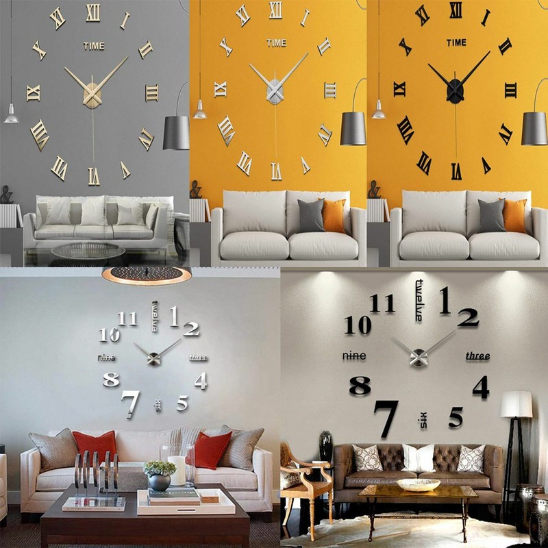 3D Modern DIY Large Wall Clock Mirror Surface Sticker Home Art Design Decor US gallery