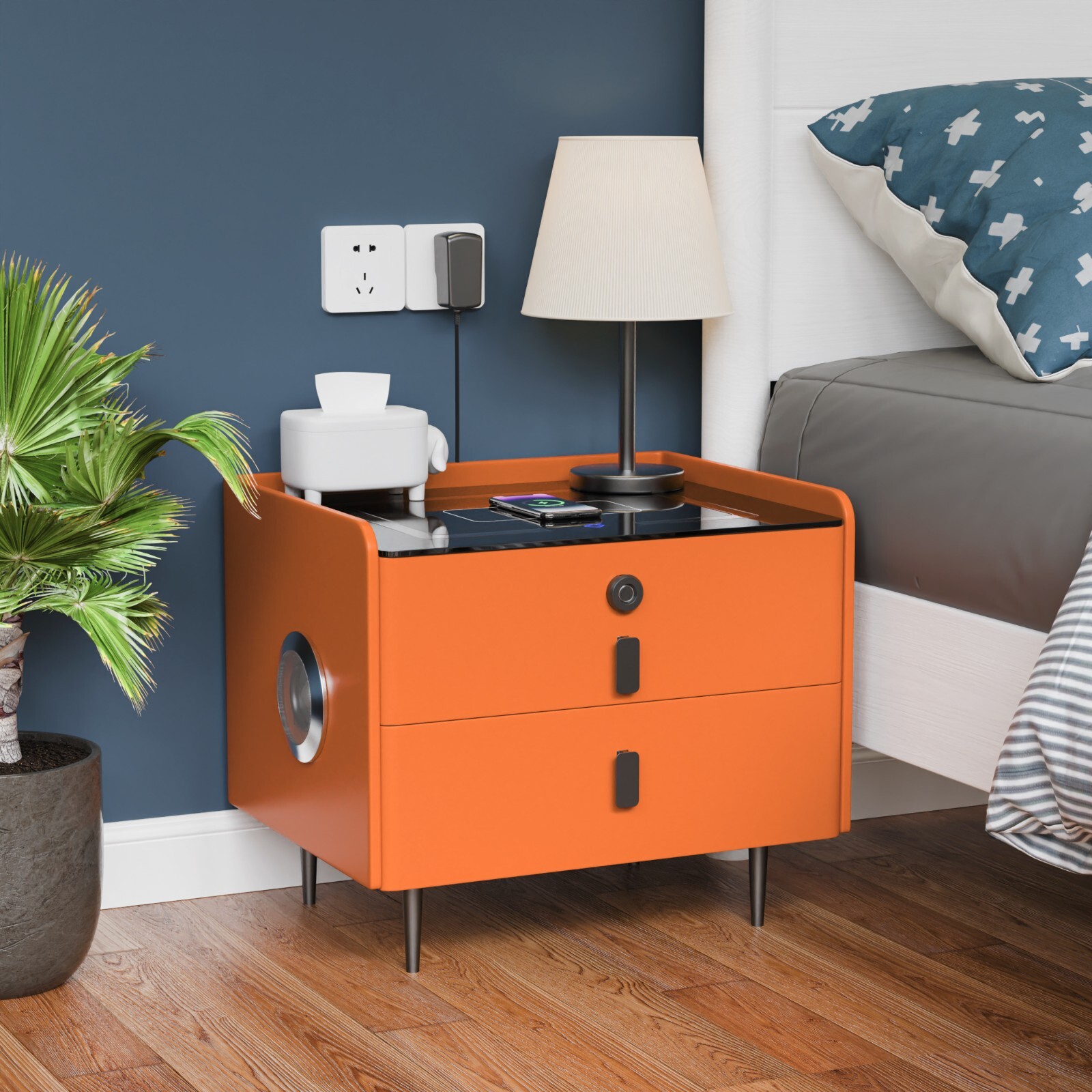 20" Small Nightstand 2-Drawers with Fingerprint Lock and LED and Music Player gallery