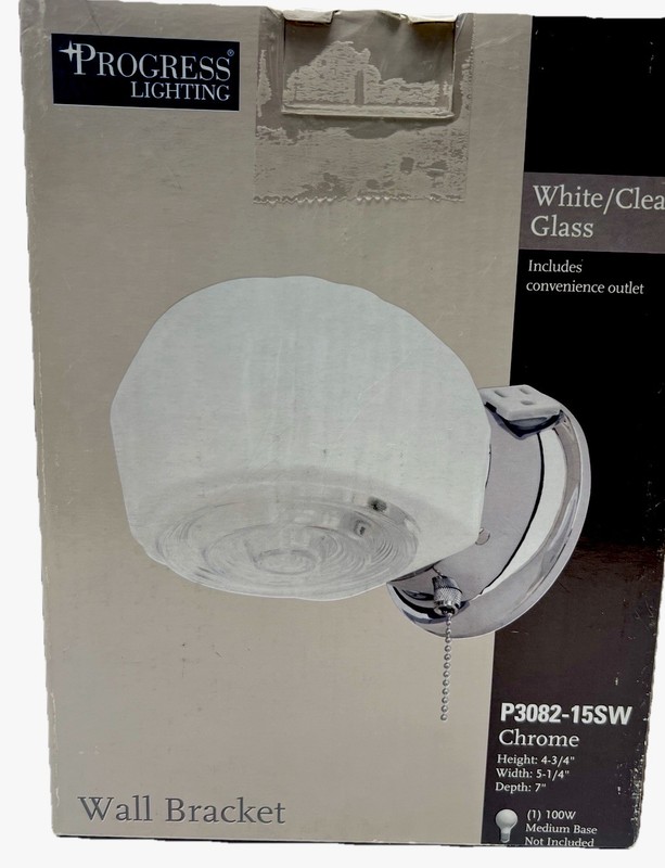 Progress Lighting White/Clear/chrome Glass Wall Fixture Pull Chain P3082-15SW gallery