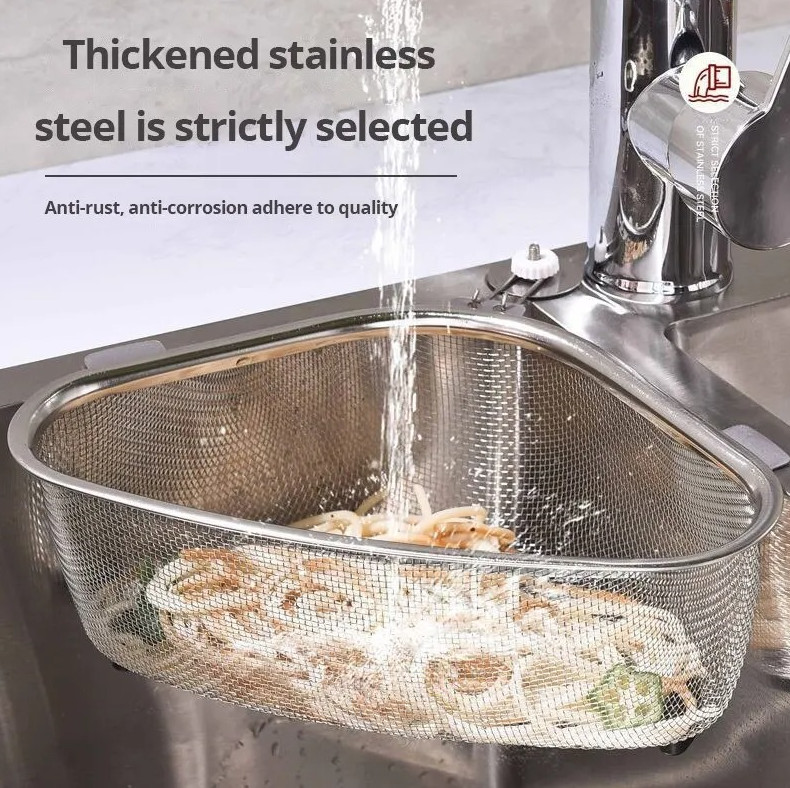 1pc Stainless Steel Triangle Sink Drain Basket Residue Filter Organizer - NEW gallery