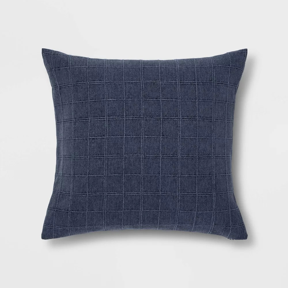 Oversized Woven Windowpane Square Throw Pillow Blue - Threshold gallery