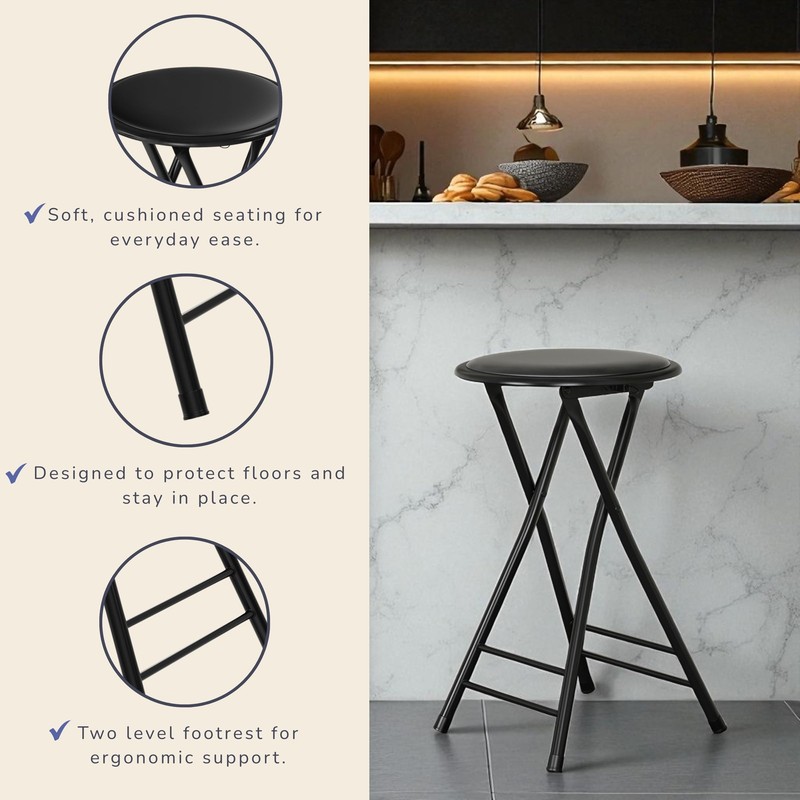 Lavish Home Folding Stool - Backless 24-Inch Stool with 225lb Capacity for Ki... gallery