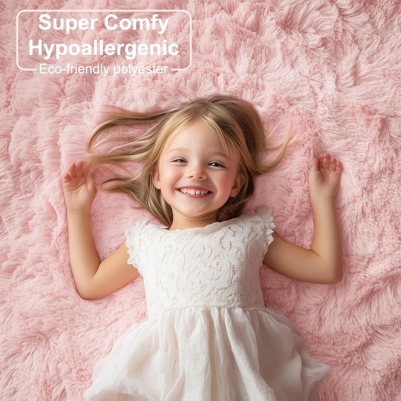 Fluffy Shag Machine Washable Area Rugs for Bedroom 5' x 7' (Rectangular) Pink gallery