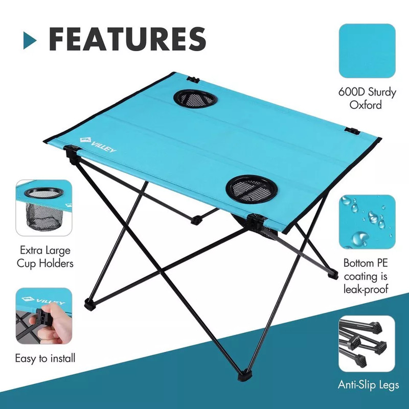 VILLEY Large/Small Folding Camping Table Lightweight Portable Beach Tables w/Bag gallery