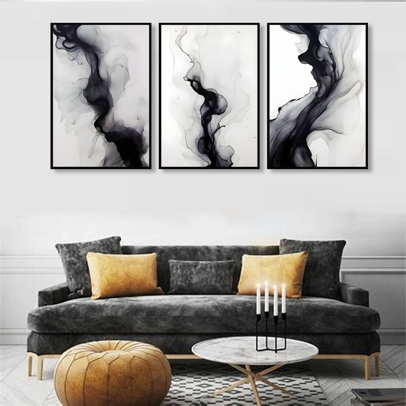 3 Pcs Black And White Simple Abstract Canvas Wall Art Black and gray Minimali gallery