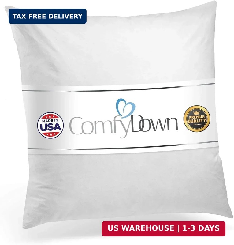 ComfyDown 22x22 Throw Pillow Insert, Down & Feather Fill, 100% Cotton Cover, Mad gallery
