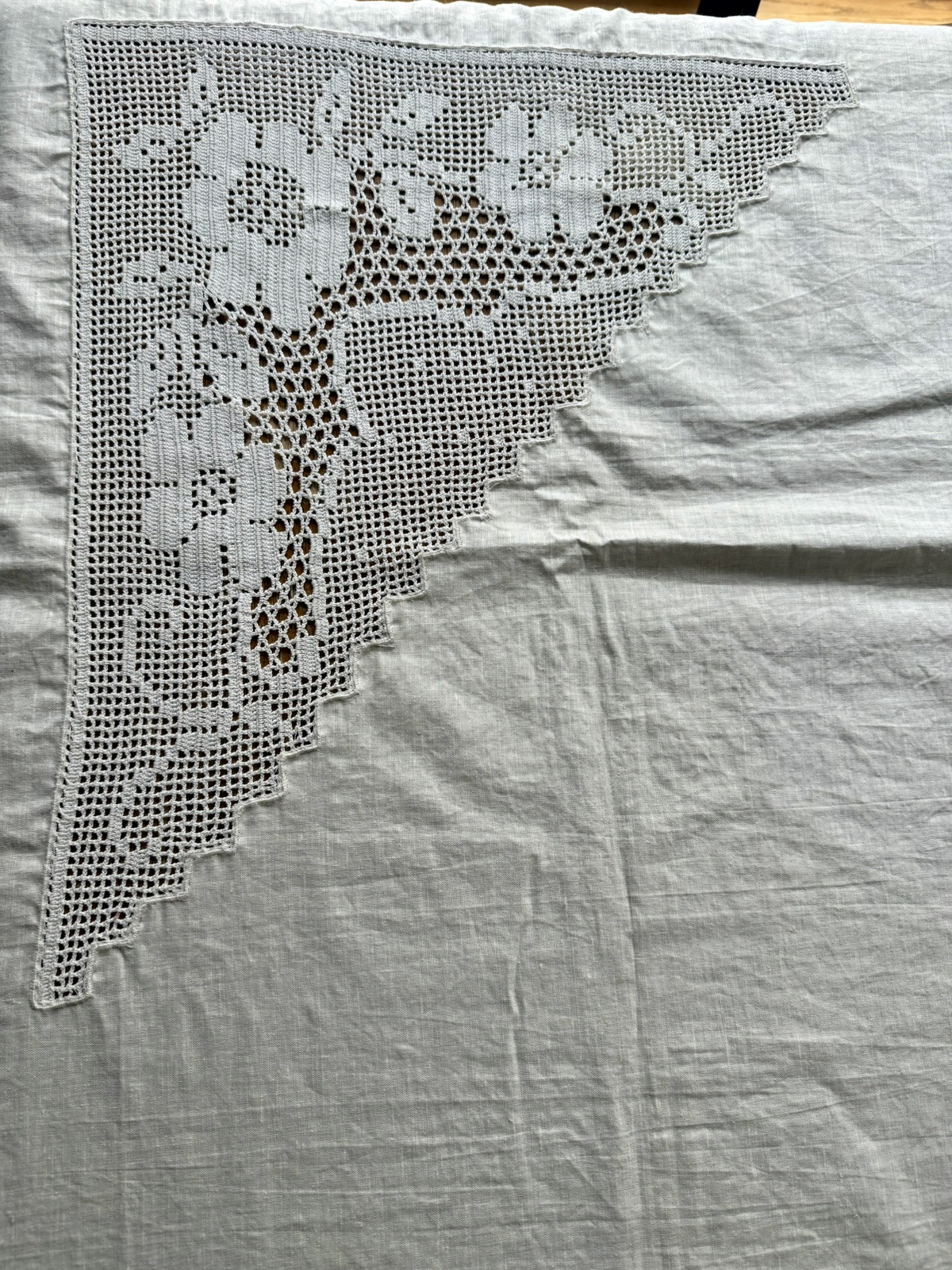 Vintage Handmade Crochet Cotton Tablecloth In White 64” x 63” gallery