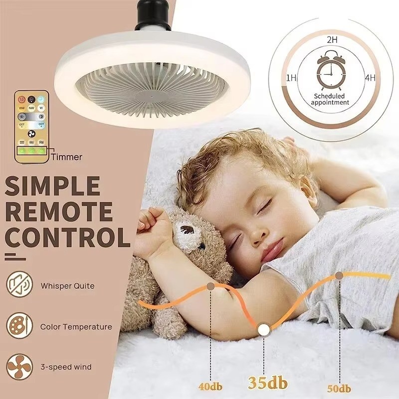 Fan For E27 Socket Light With Remote Ceiling Fan Adjustable Smart LED 3Speed AC gallery