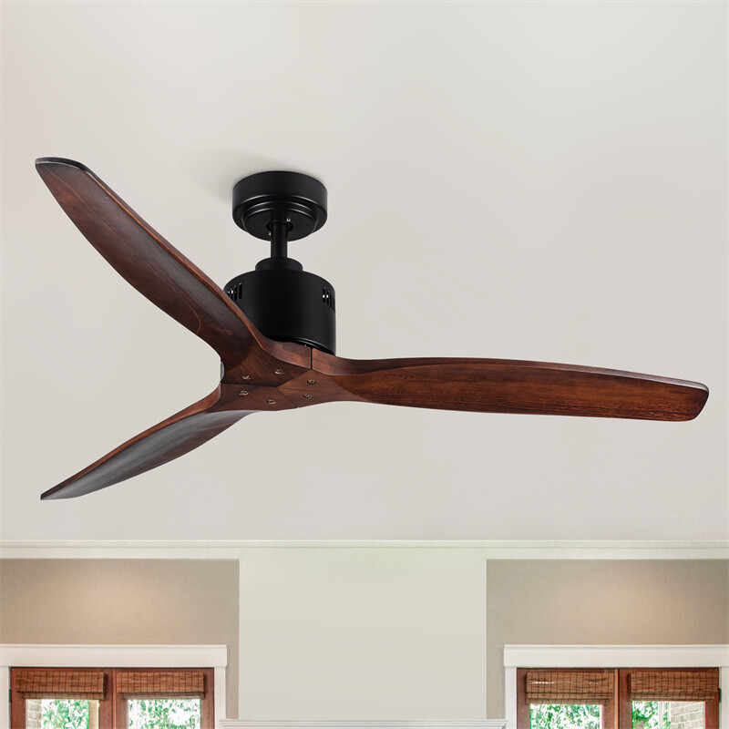 52in Modern Solid Wood Ceiling Fan No Light Reversible Remote for Indoor 5000CFM gallery