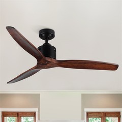 52in Modern Solid Wood Ceiling Fan No Light Reversible Remote for Indoor 5000CFM