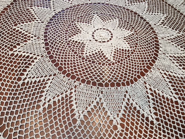 Round Handmade Crochet Lace Tablecloth COLOR BEIGE 100 % COTTON - gallery