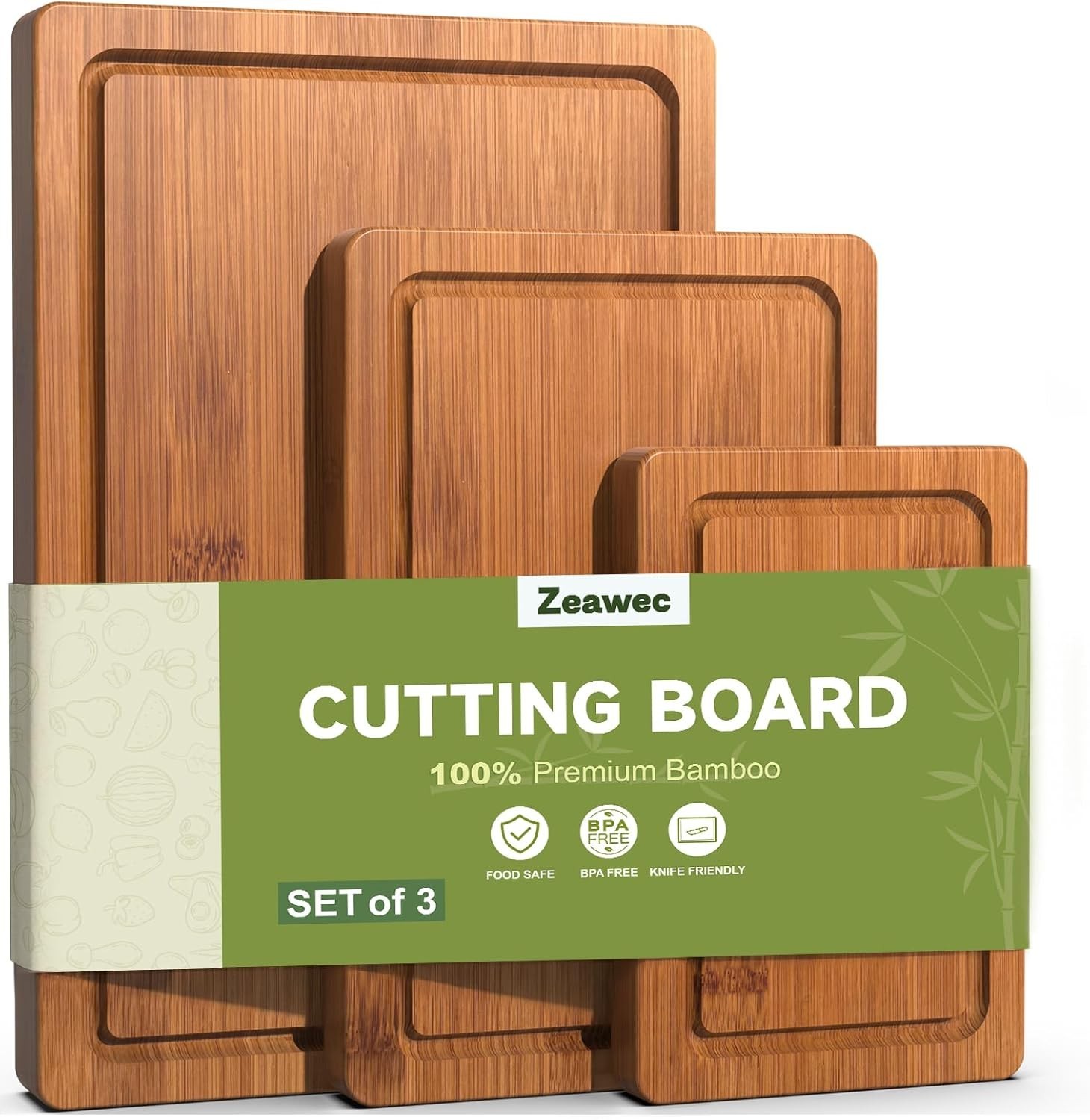 3PC Bamboo Cutting Boards Set Wood Chopping Boards w/ Juice Grooves Kitchen gallery