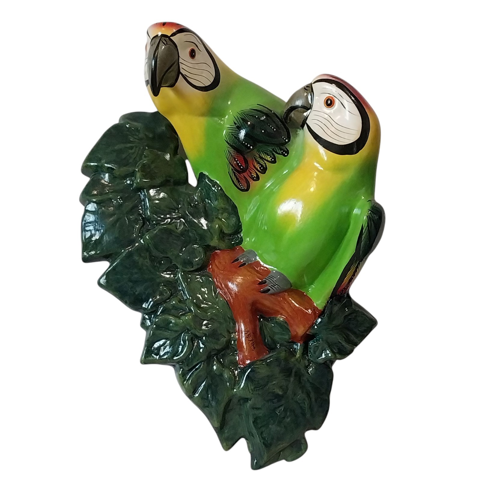 Vtg Mexican Painted Pottery Large Parrots Love Birds Wall Sculpture 3D Plaque gallery