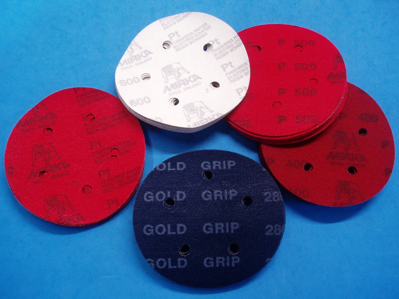 LOT OF 50 ASSORTED HOOK & LOOP 5" SANDING DISCS 5 HOLE 280 400 500 600 1000 GRIT gallery