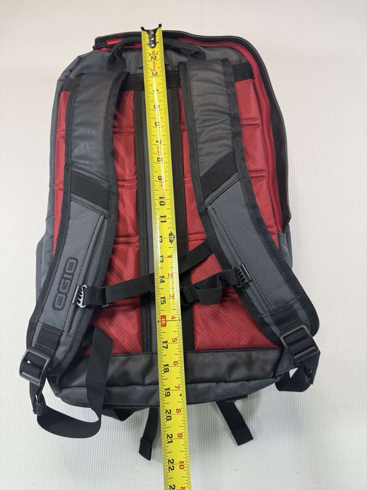 OGIO Technical Backpack Gray Red White Fields Logo Multi Pocket Hiking Bag 4