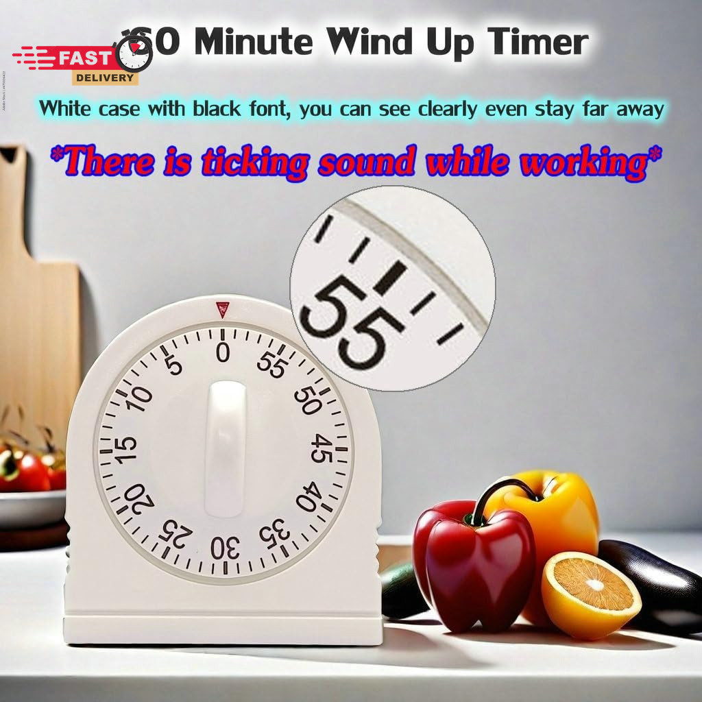 60 Minute Wind up Timer, Visual Mechanical Timer with Loud Alarm, Manual Countdo gallery