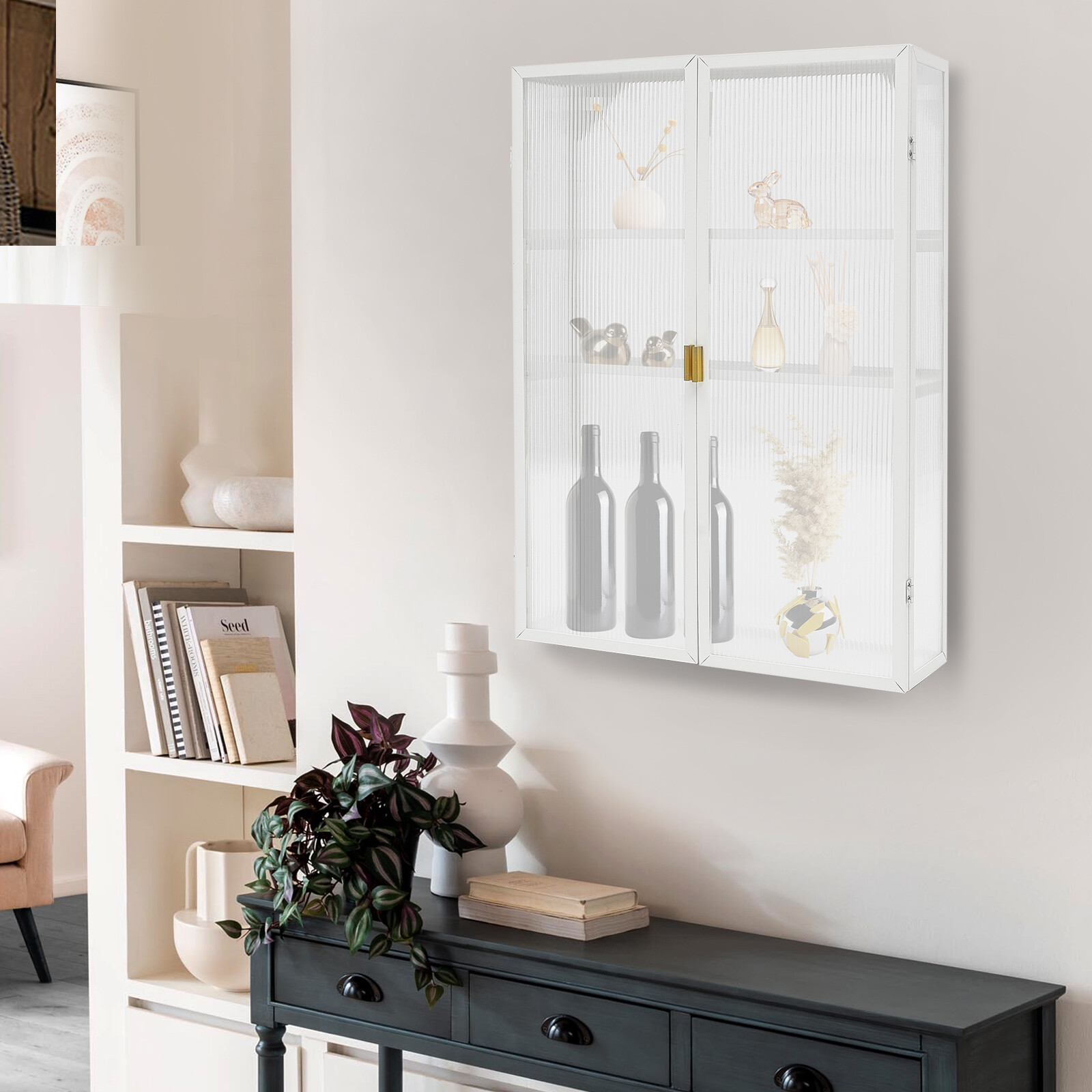 Retro Cabinet White Wall-Mounted Metal Storage Cabinet with Detachable Shelves gallery
