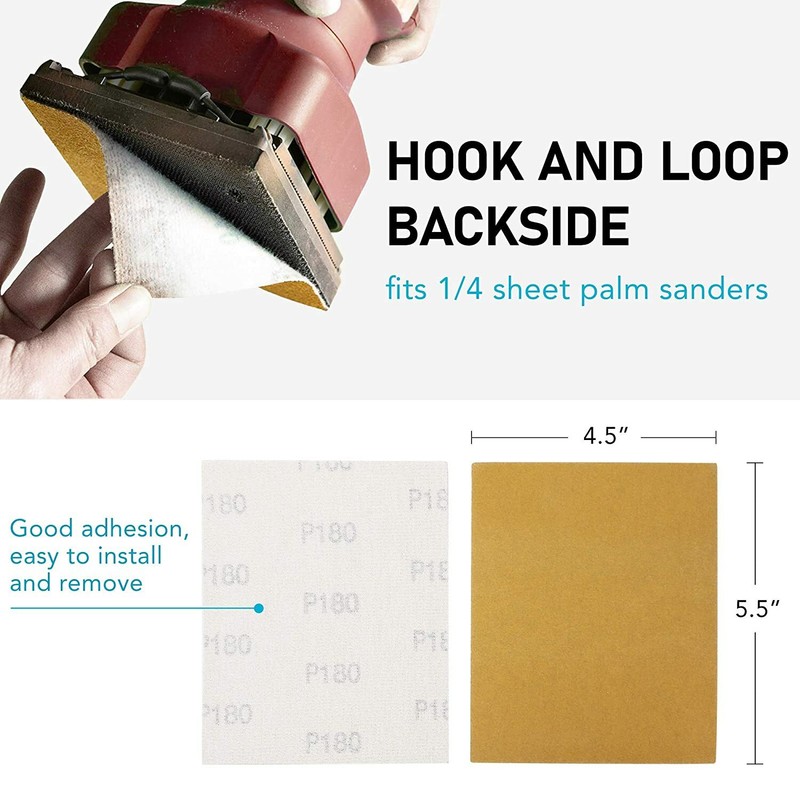 40PACK 1/4 Hook & Loop Sheet Palm Sander Sandpaper 80-1000 Grit 4-1/2 x 5-1/2 in gallery