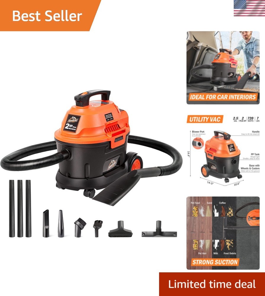 Compact and Versatile AA255W Utility Wet/Dry Vac - 2 Peak HP, 13 Accessories