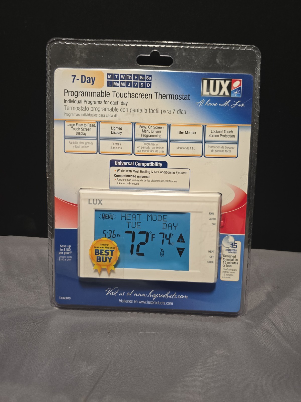 Lux Smart Temp TX9000TS 7-Day Programmable Thermostat Touch Screen Factory Seal gallery