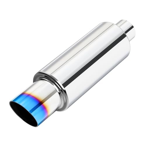 2" Exhaust Muffler, 2 inch Inlet 2 Intlet 3 outlet Blue Burnt Angle Cut gallery