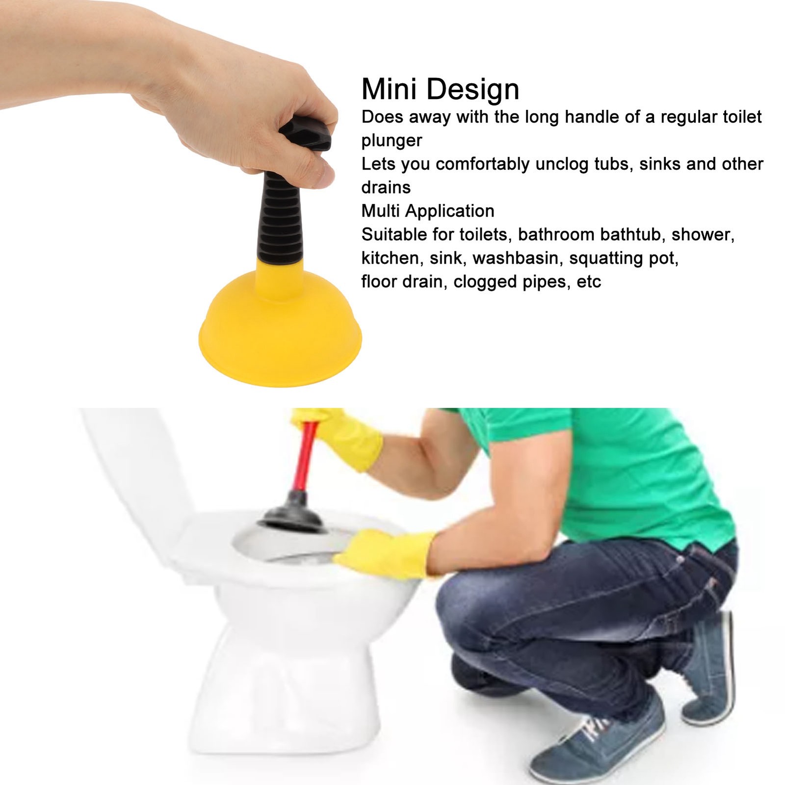 (Type 2)Mini Plunger Powerful Slip Proof Handle Efficient Small Drain Plunger US gallery