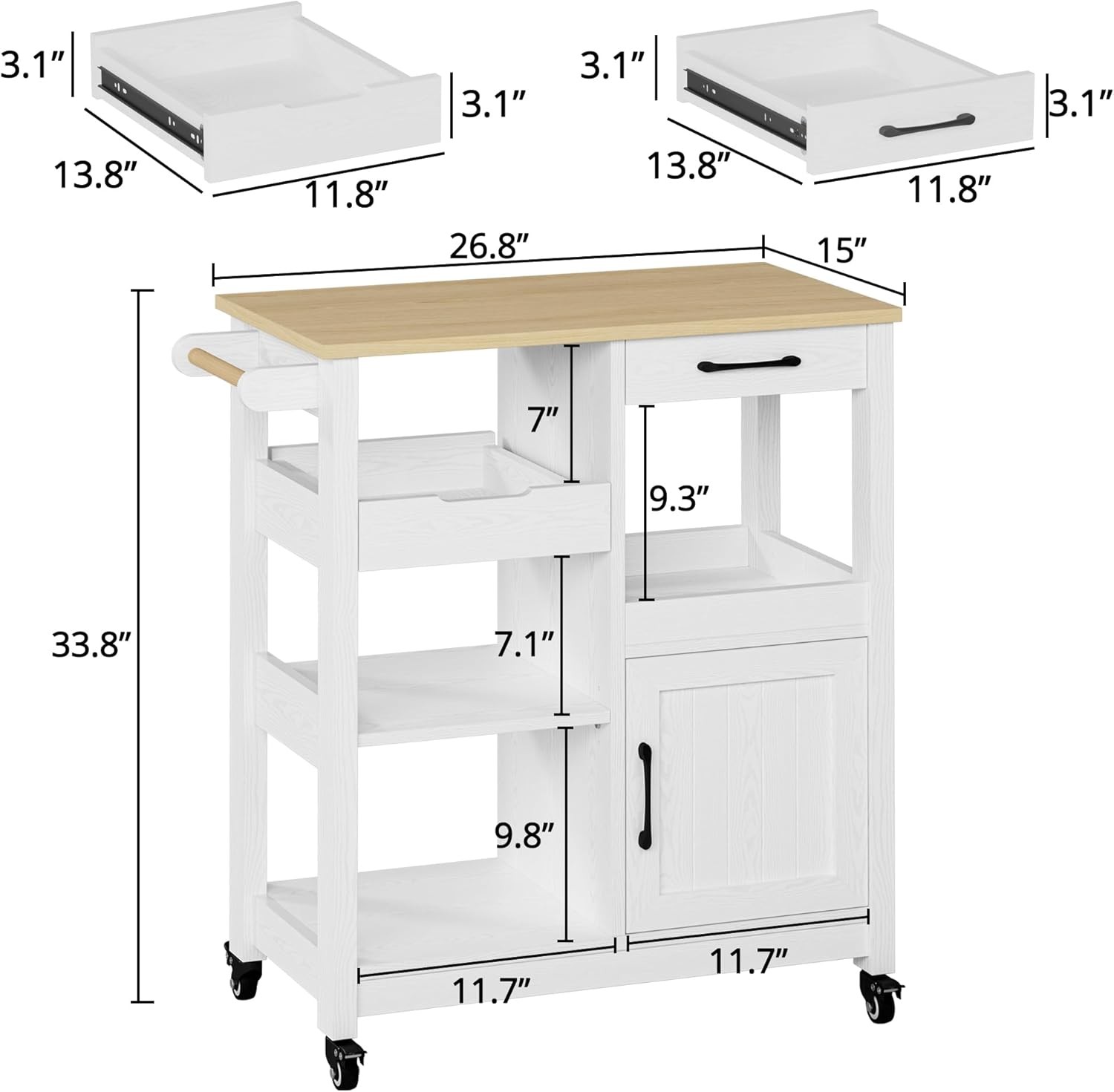 Kitchen Cart Rolling Island Storage White Natural Wood gallery