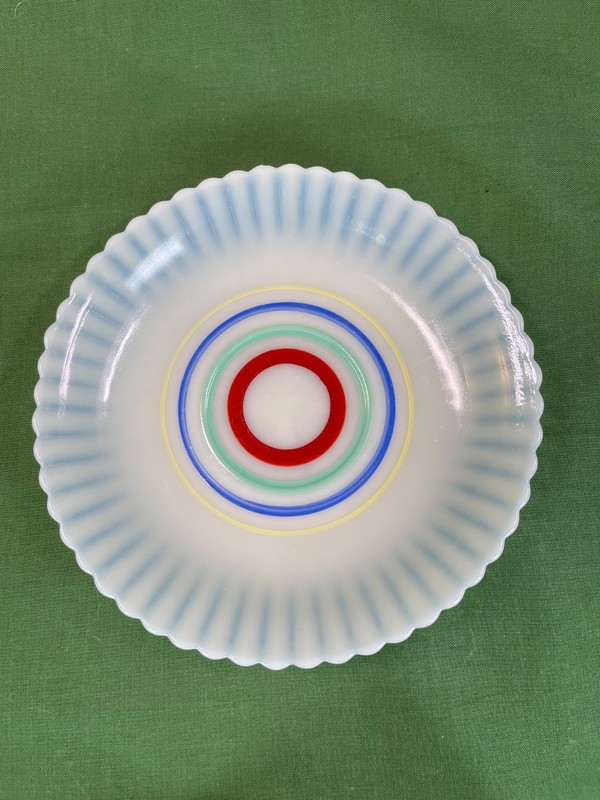 1 ~ MacBeth-Evans Petalware Cremax Primary Color Bands Cup & Saucer Set UV RARE gallery