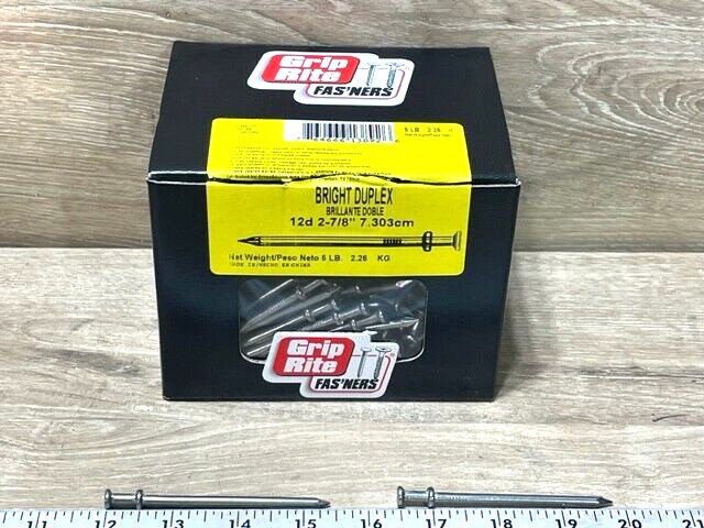 Nails Grip Rite 12D 2 7/8" Bright Duplex FREE SHIPPING 5 LBS gallery