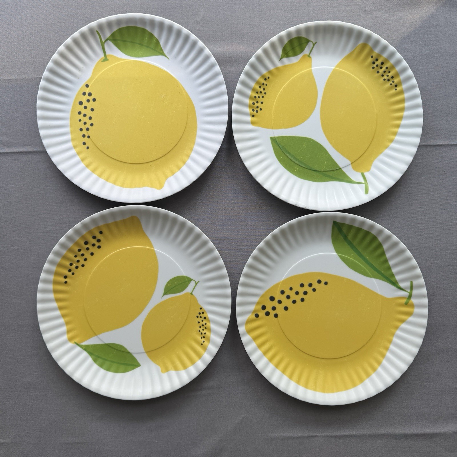 NEW One Hundred 80 Degrees Paper Plate Look Melamine 7.5” Lemons Plates ~ Set 4 gallery