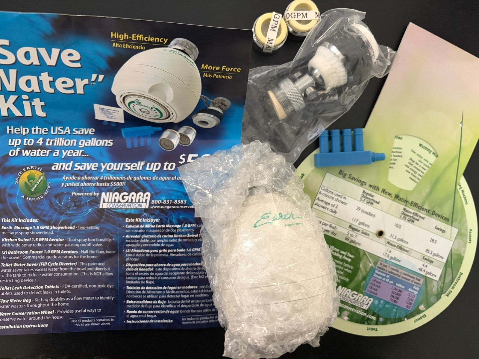 NIAGARA CONSERVATION “I SAVE WATER KIT” High Efficiency New oldstock gallery