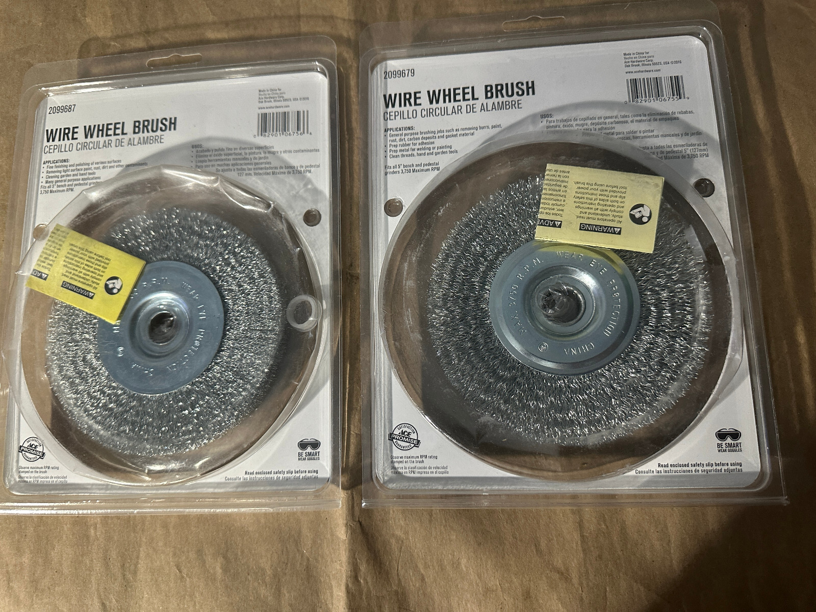 NEW ACE TOOLS 2 PIECE 5" WIRE WHEEL FINE & COARSE FOR A BENCH GRINDER FREE SHIP gallery