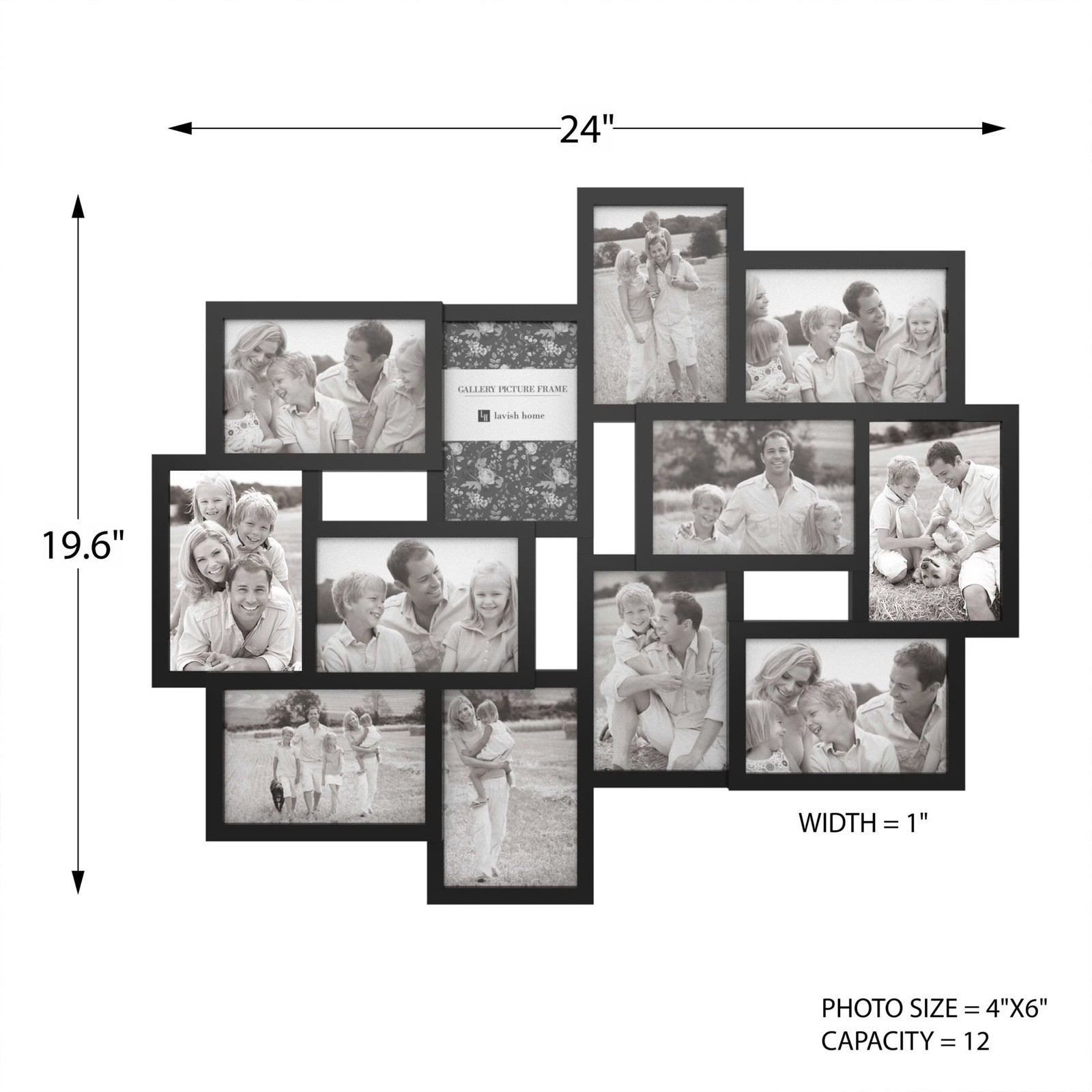 Lavish Home Photo Frame Collage for Twelve 4x6-inch Pictures (Black) gallery