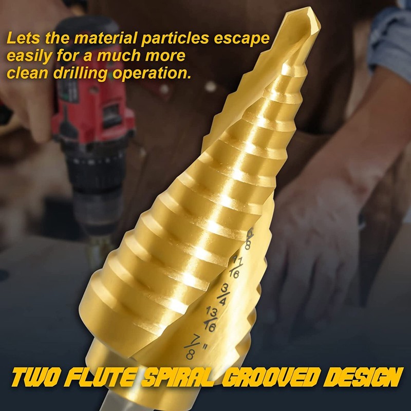 3Pcs Drill Bit Set Titanium Nitride Coated Steel Step Quick Change 1/4 Shank HSS gallery