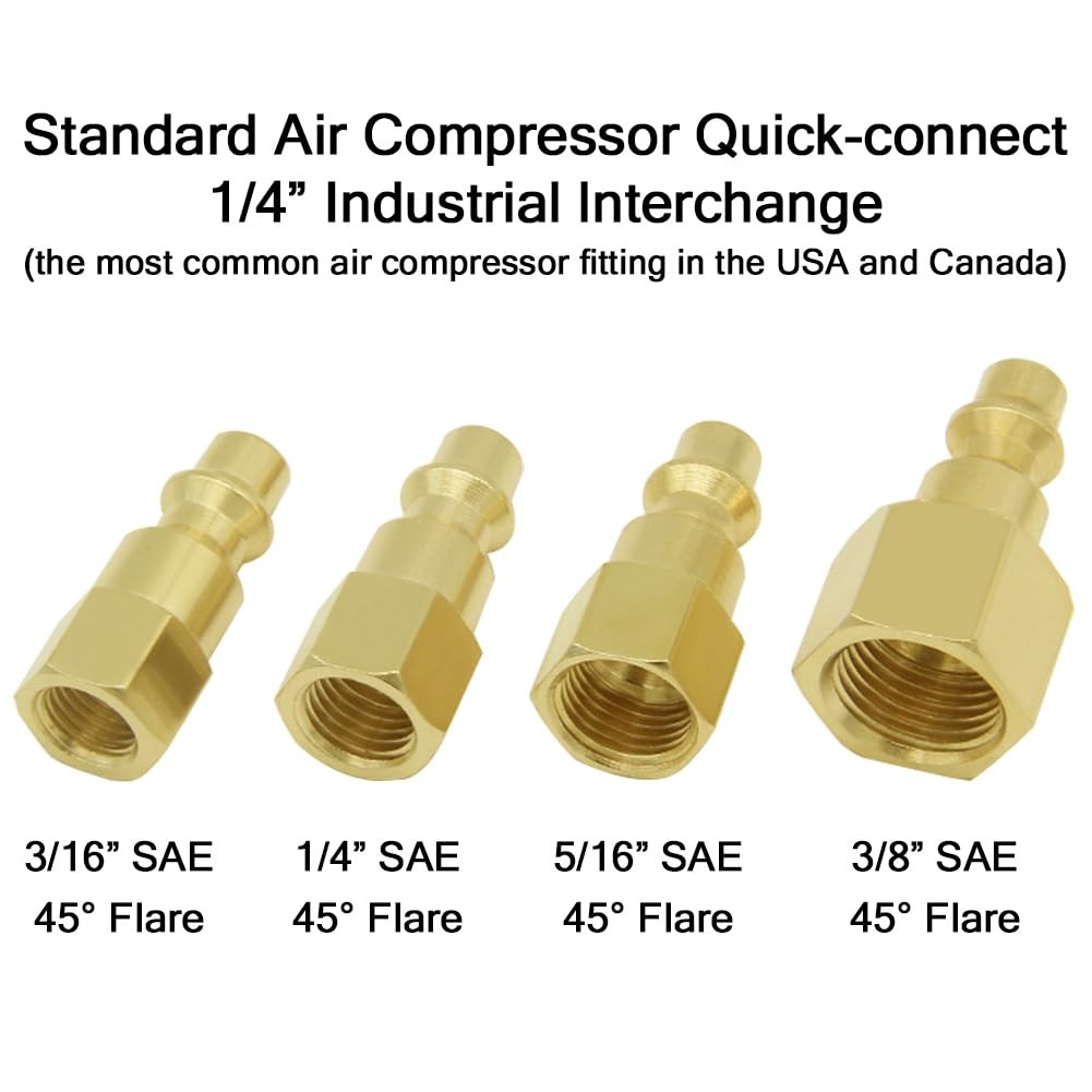 Joywayus 4PCS Air Plug to Female SAE Flare 3/16" 1/4" 5/16" 3/8" Flare, Brass gallery