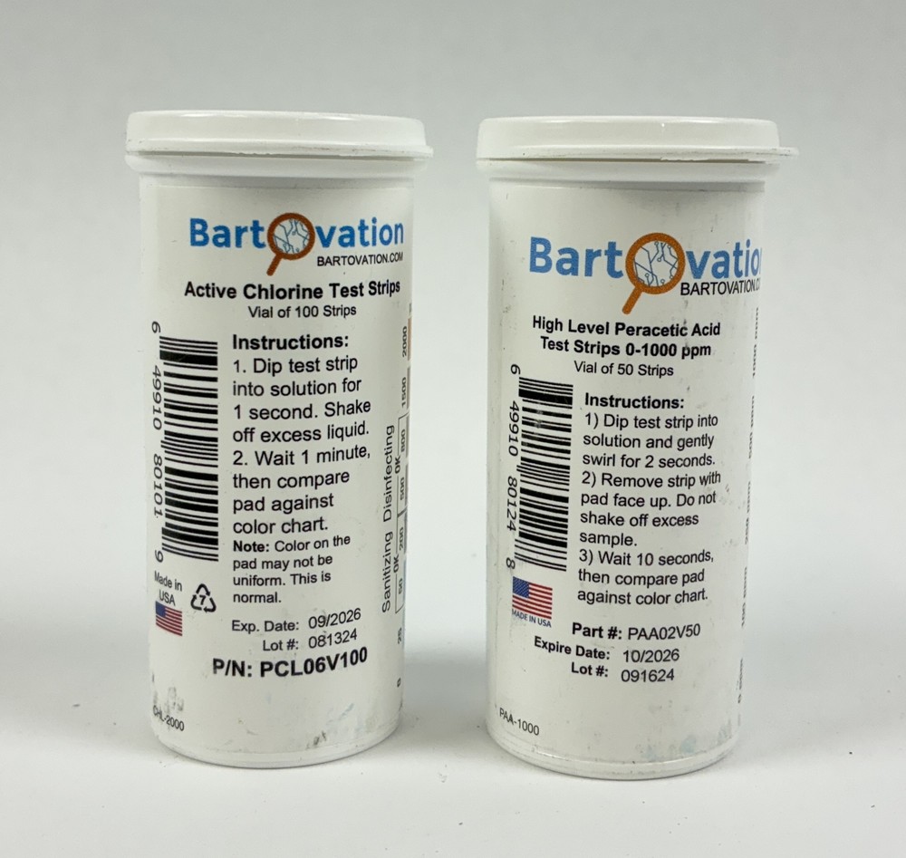 Bartovation Chlorine & Peracetic Test Strips 0-1000 ppm Set of 2