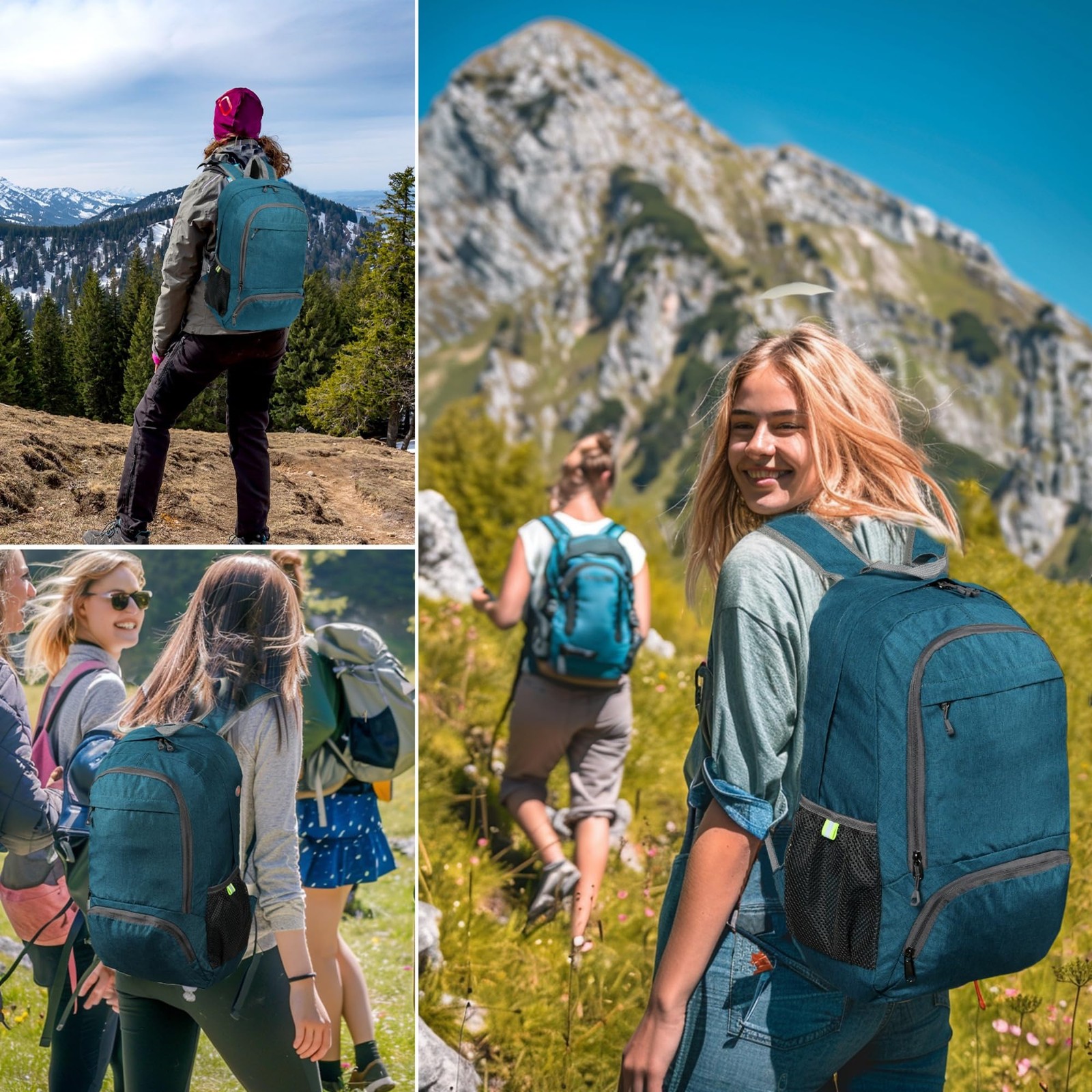 Ultra Lightweight Packable Backpack 25L Foldable Hiking Daypack Teal Blue 4