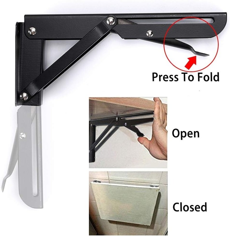 Sturdy Folding Shelf Brackets - Heavy Duty Black Metal Triangle Table Bench F... gallery