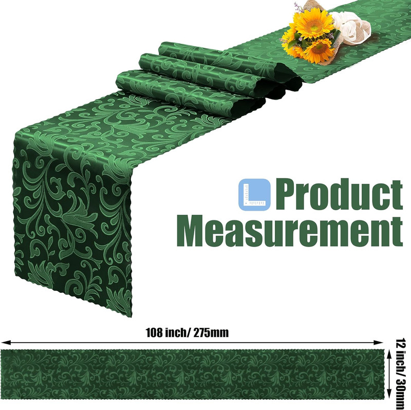 2 Pack Green Satin Table Runners 12 X 108 Inch, Long Silky Damask Table Runner D gallery