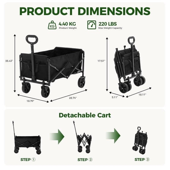 Gianna Collapsible Folding Wagon, Heavy Large Capacity Garden Wagon, Black gallery