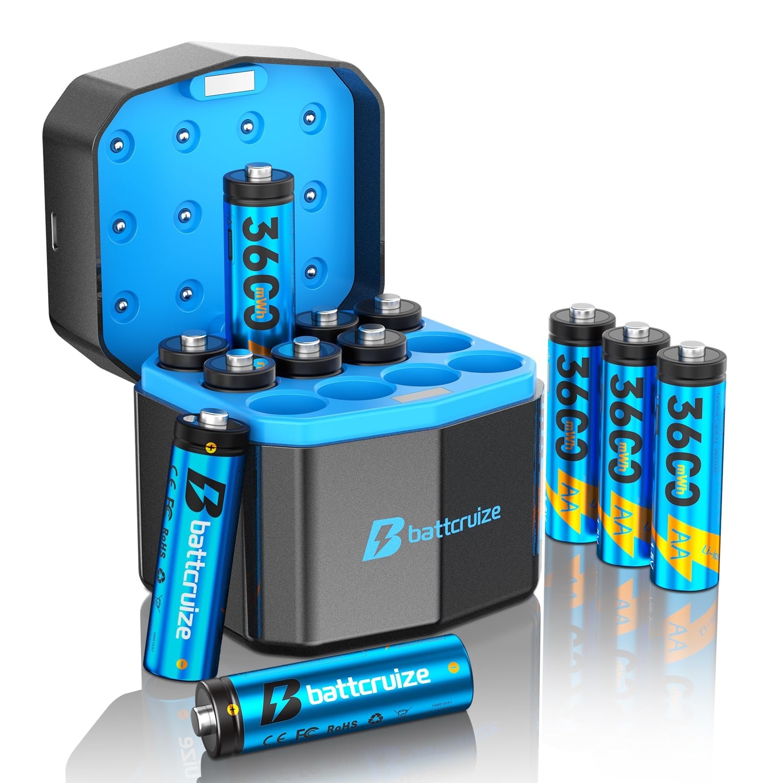 Rechargeable Lithium AA Batteries 12-Pack with 12-Slot Smart Charger, 3600mWh... gallery