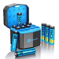 Rechargeable Lithium AA Batteries 12-Pack with 12-Slot Smart Charger, 3600mWh…