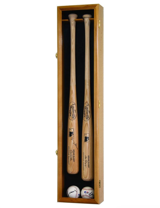 2 Baseball Bat Display Case Oak & Black Wood Ball Frame Wall Cabinet Shadow Box gallery
